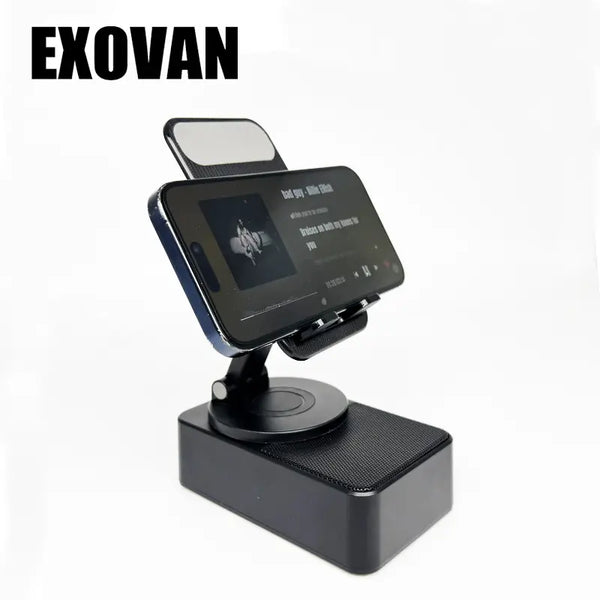 Wireless Audio Bluetooth Speaker 5In1 Phone Holder Emergency Rechargeable Withcolorful Ambient Light 300° Foldable for Tablet Iphone Android, Gifts for Men Women ，Black
